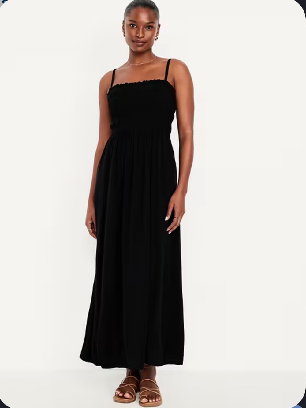 Black Smocked Bodice Spaghetti Strap Maxi Dress with Pockets